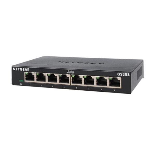 GS308 - NETGEAR - 8 Port Gigabit Switch, Unmanaged, Metal Casing, Desktop/Wall Mountable